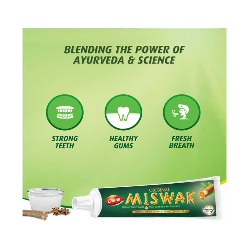 Dabur Miswak Herbal Whitening Toothpaste - 100g for Strong Teeth & Brighter Smiles - gtworld.de