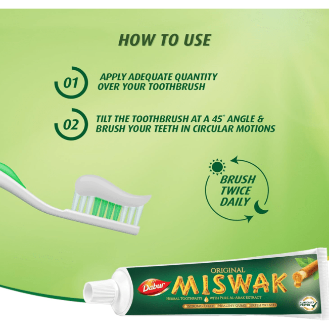 Dabur Miswak Toothpaste (50 + 25g Free) For Healthy Gums & Fresh Breath - gtworld.de