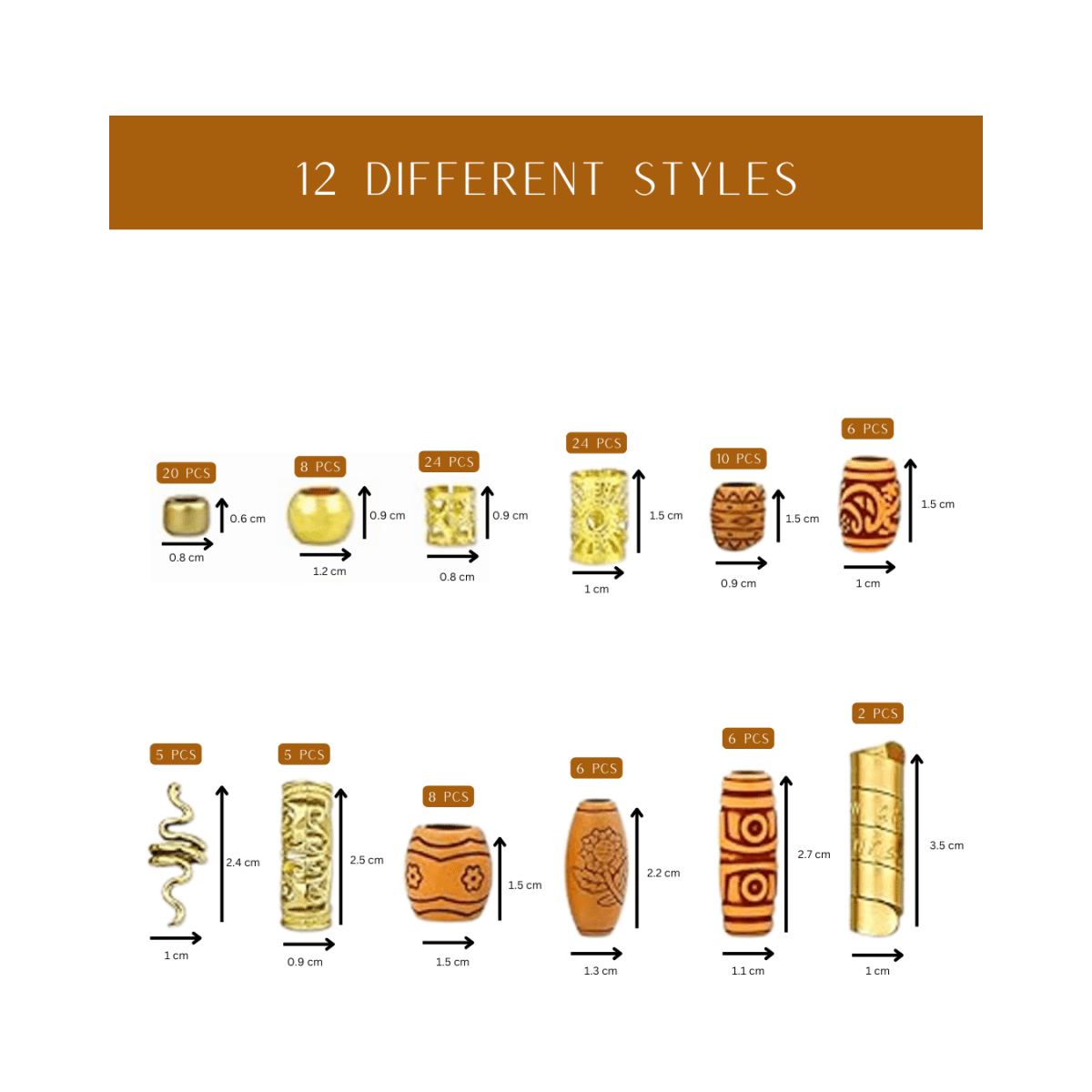 Dreamfix 124Pcs Hair Rings & Beads 12 Style - gtworld.de