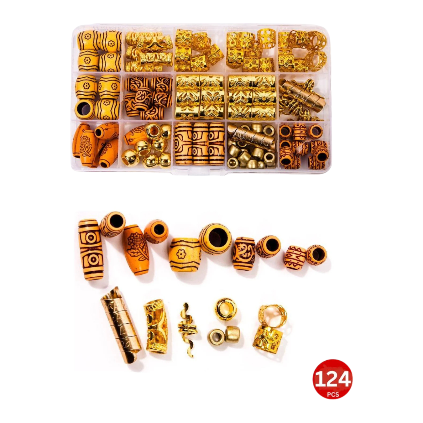 Dreamfix 124Pcs Hair Rings & Beads 12 Style - gtworld.de