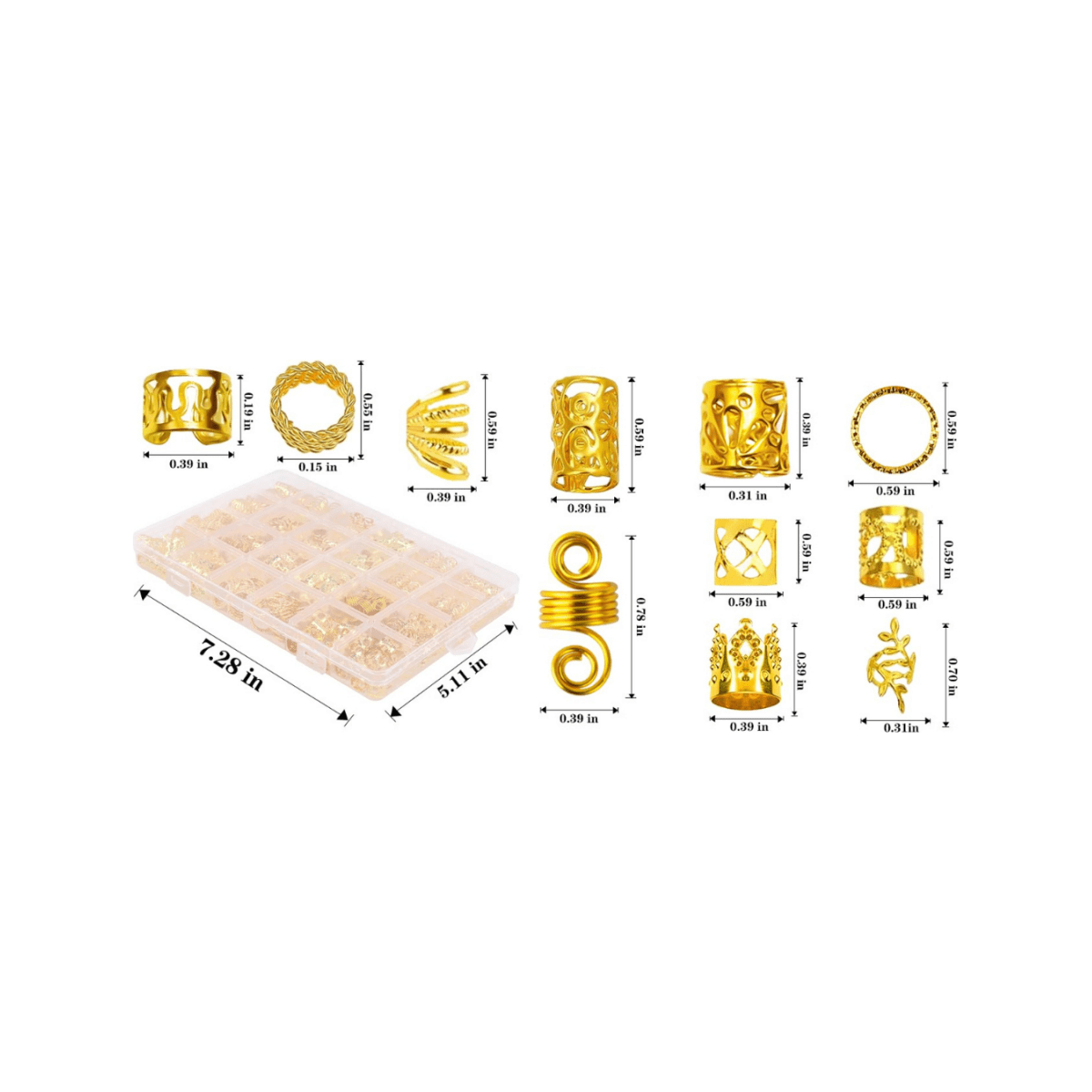 Dreamfix 290Pcs Hair Rings & Bead Jewelry 11 Style Gold - gtworld.de