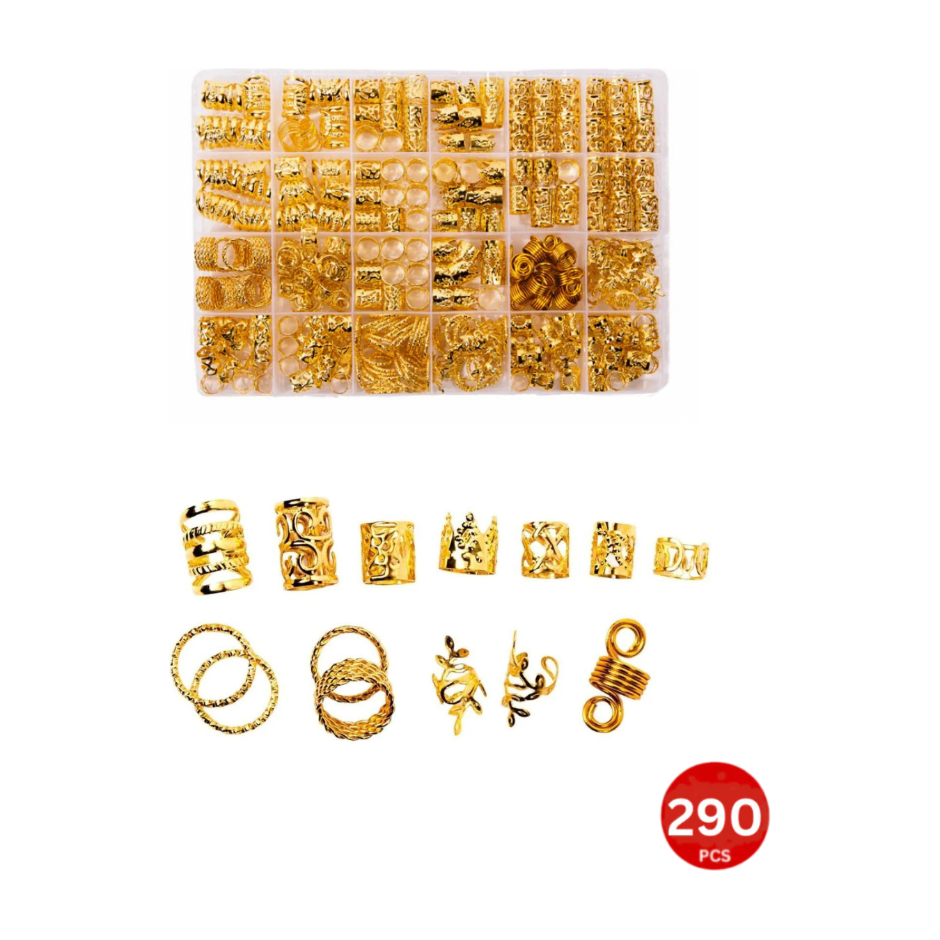 Dreamfix 290Pcs Hair Rings & Bead Jewelry 11 Style Gold - gtworld.de