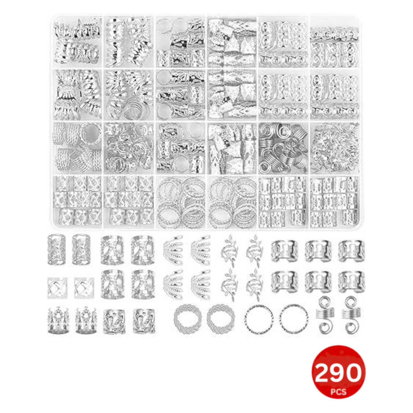 Dreamfix 290Pcs Hair Rings & Bead Jewelry 11 Style Silver - gtworld.de