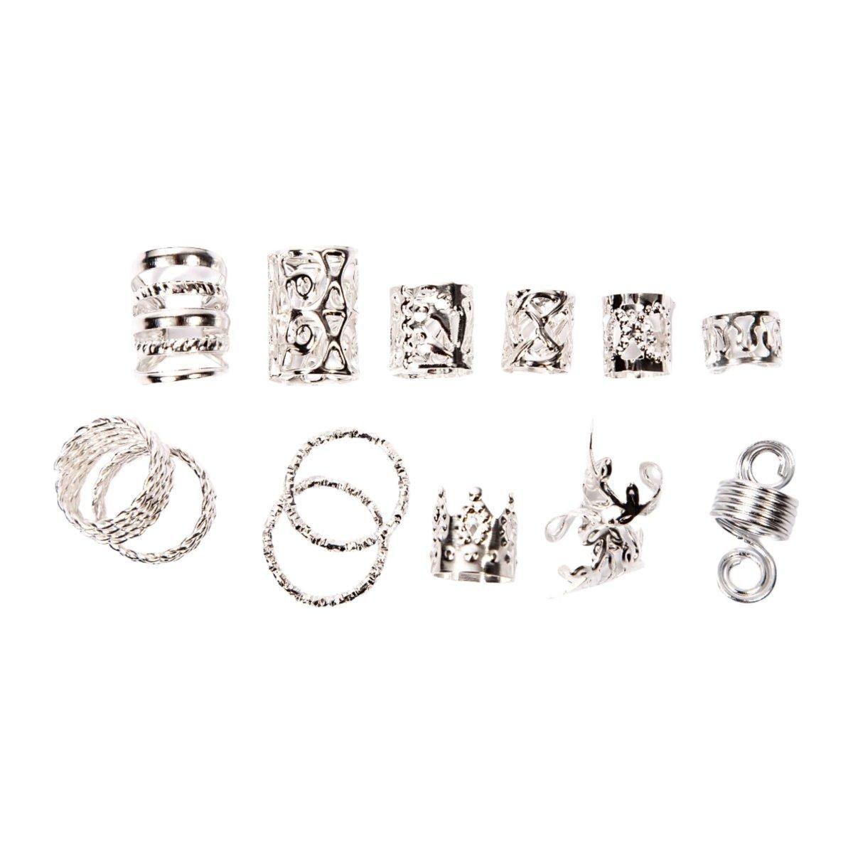 Dreamfix 290Pcs Hair Rings & Bead Jewelry 11 Style Silver - gtworld.de