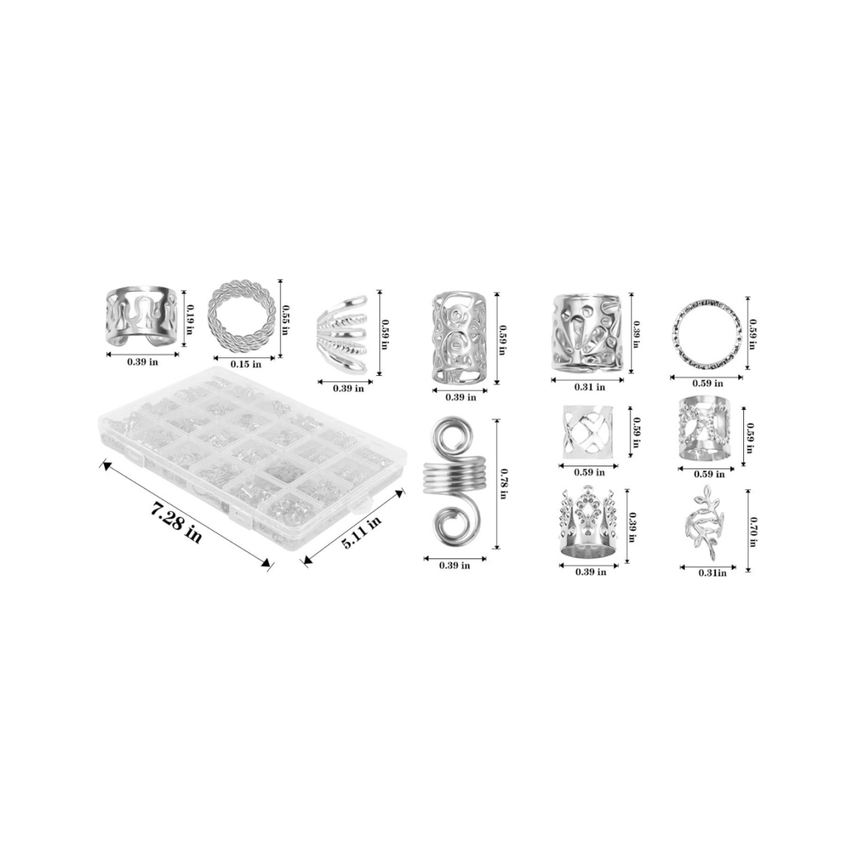 Dreamfix 290Pcs Hair Rings & Bead Jewelry 11 Style Silver - gtworld.de