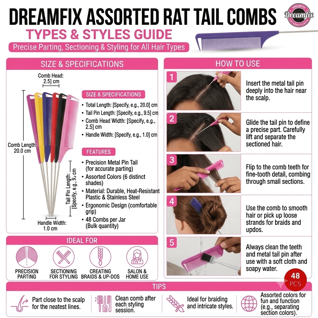 Dreamfix Rat Tail Comb (Assorted) - gtworld.de