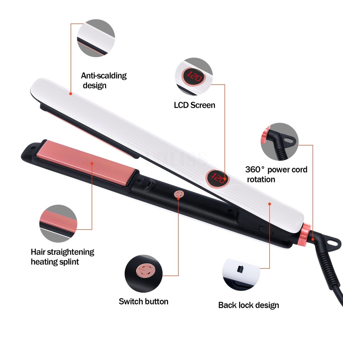 Dreamfix Salon Hair Straightener with LCD Display (White) - gtworld.de