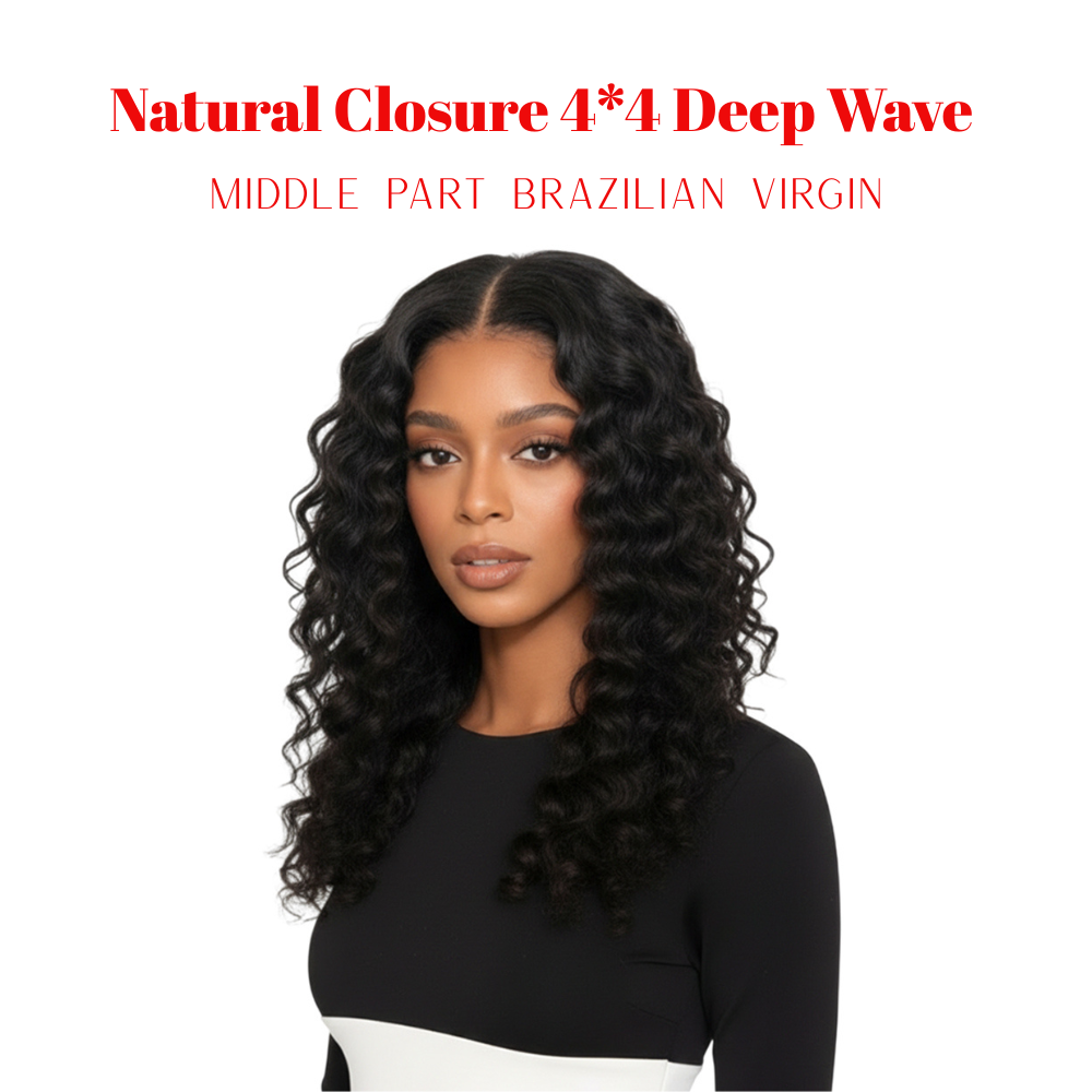 Dream Hair Natural Closure 4*4 Middle Part Deep Wave Brazilian Virgin 14:Natural Color