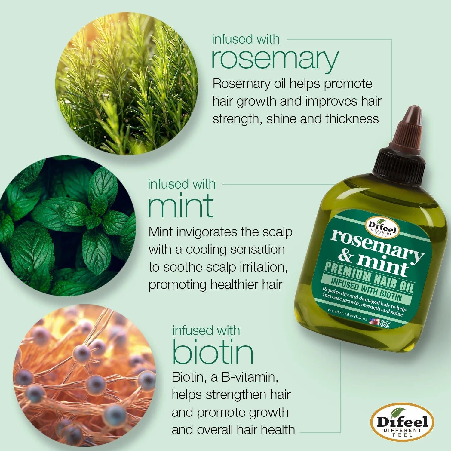 Difeel Rosemary &amp; Mint Premium Hair Oil With Biotin 75ml / 210ml