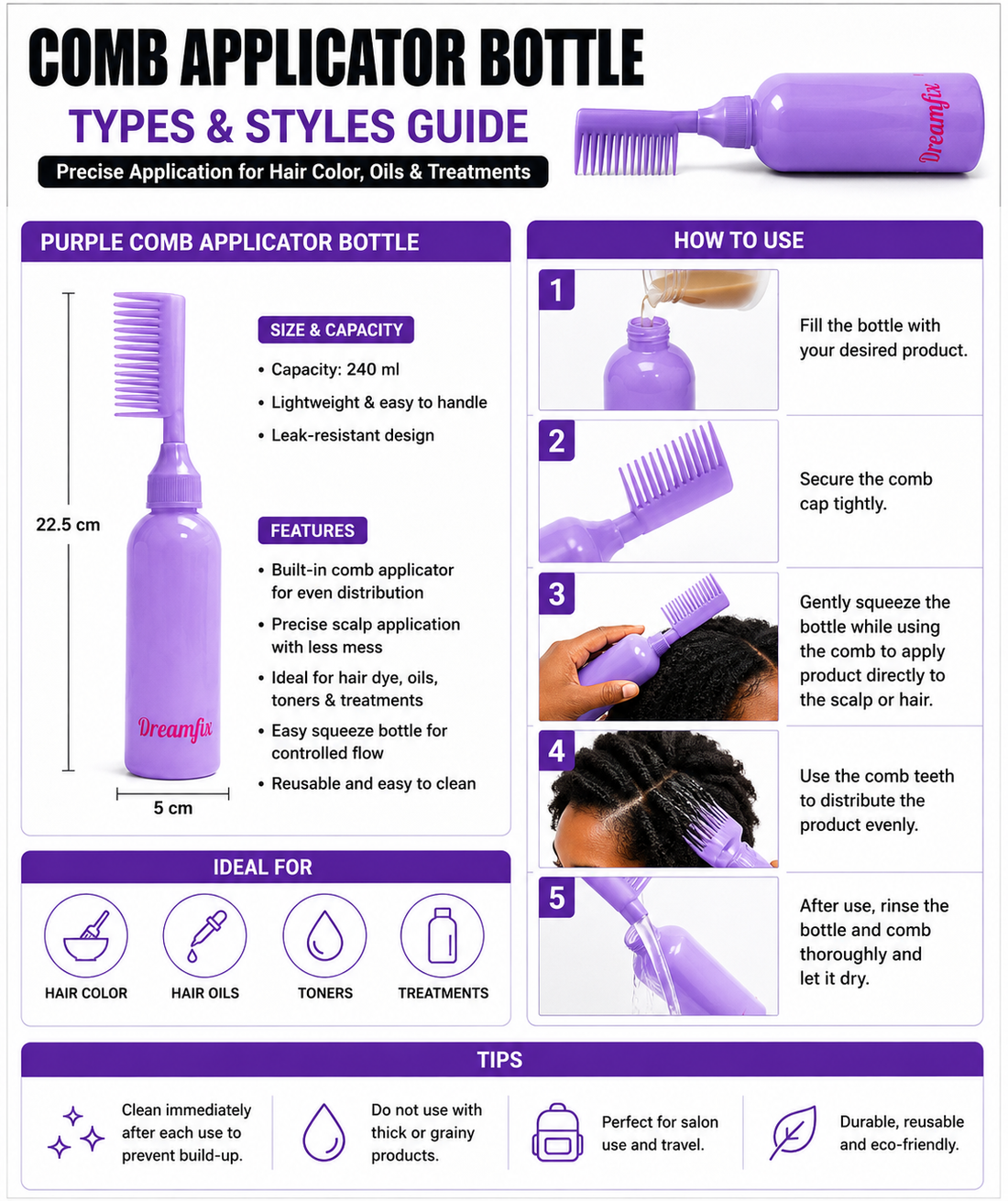 Dreamfix Hair Dye Bottle with Comb Tooth (assorted)