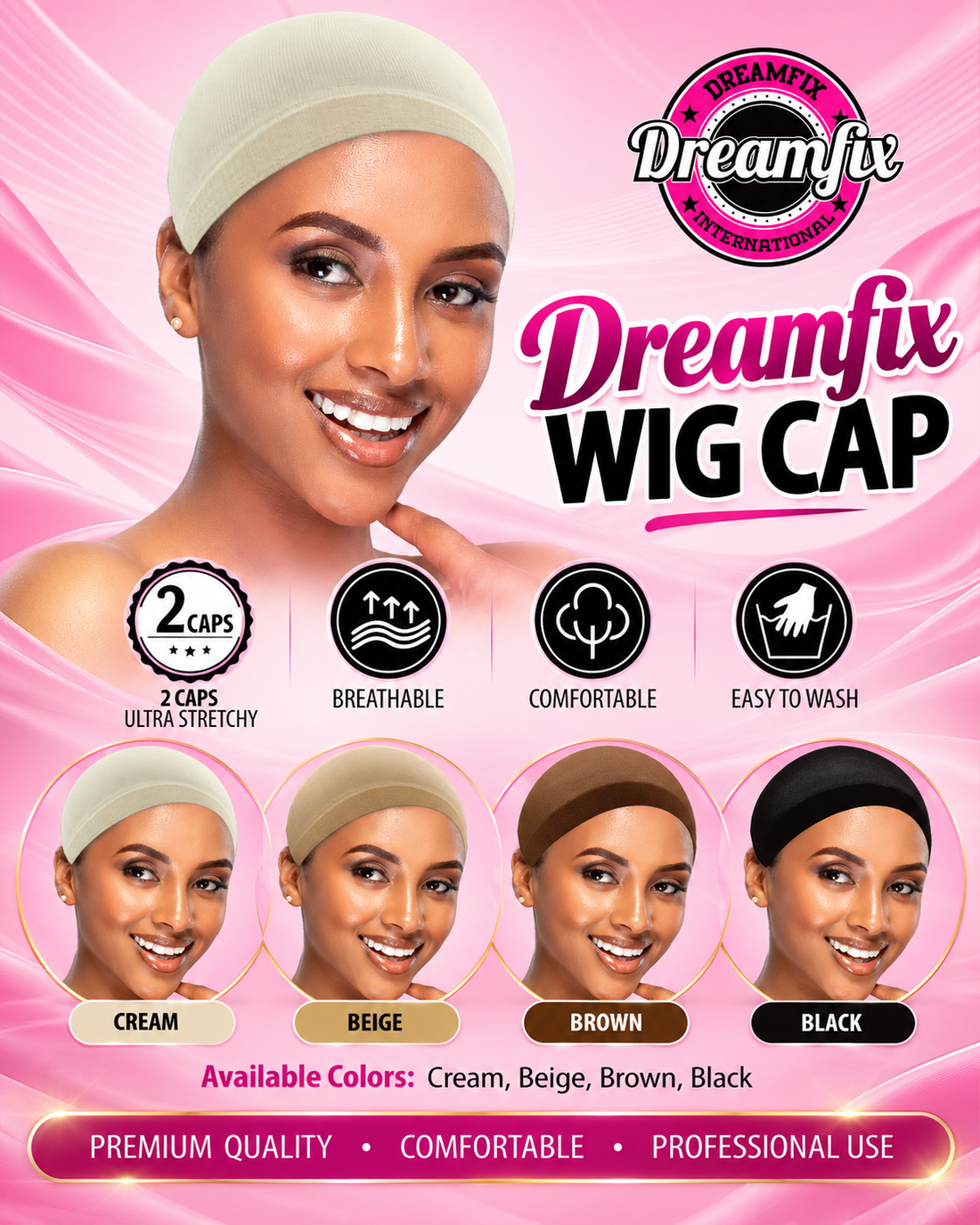 Dreamfix Wig Cap 2 pieces Per Pack Black/Brown/Dark Brown/Blond/Cream