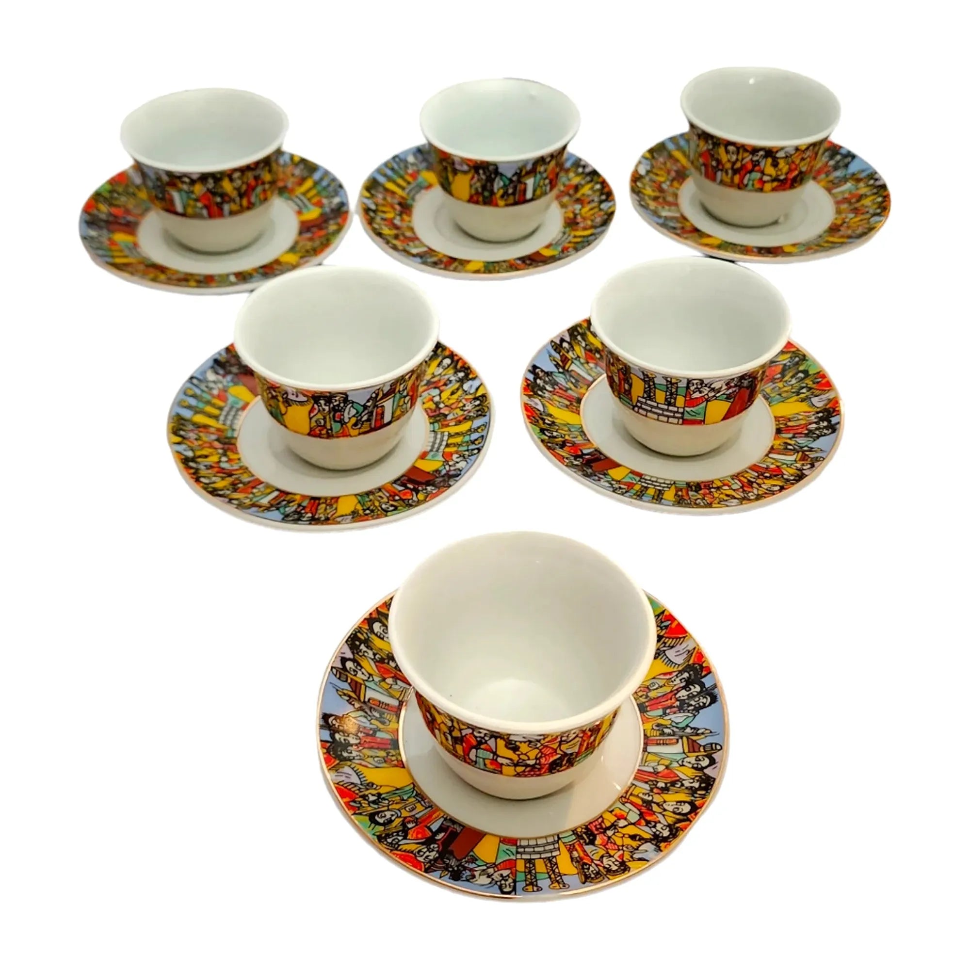 Coffee cups and coasters set of 6 decor Tibib