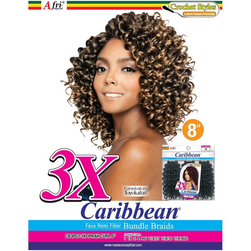 Mane Concept Afri-Naptural Caribbean 3X Oprah Curl Crochet Braid Kanekalon + Toyokalon Fiber 8&