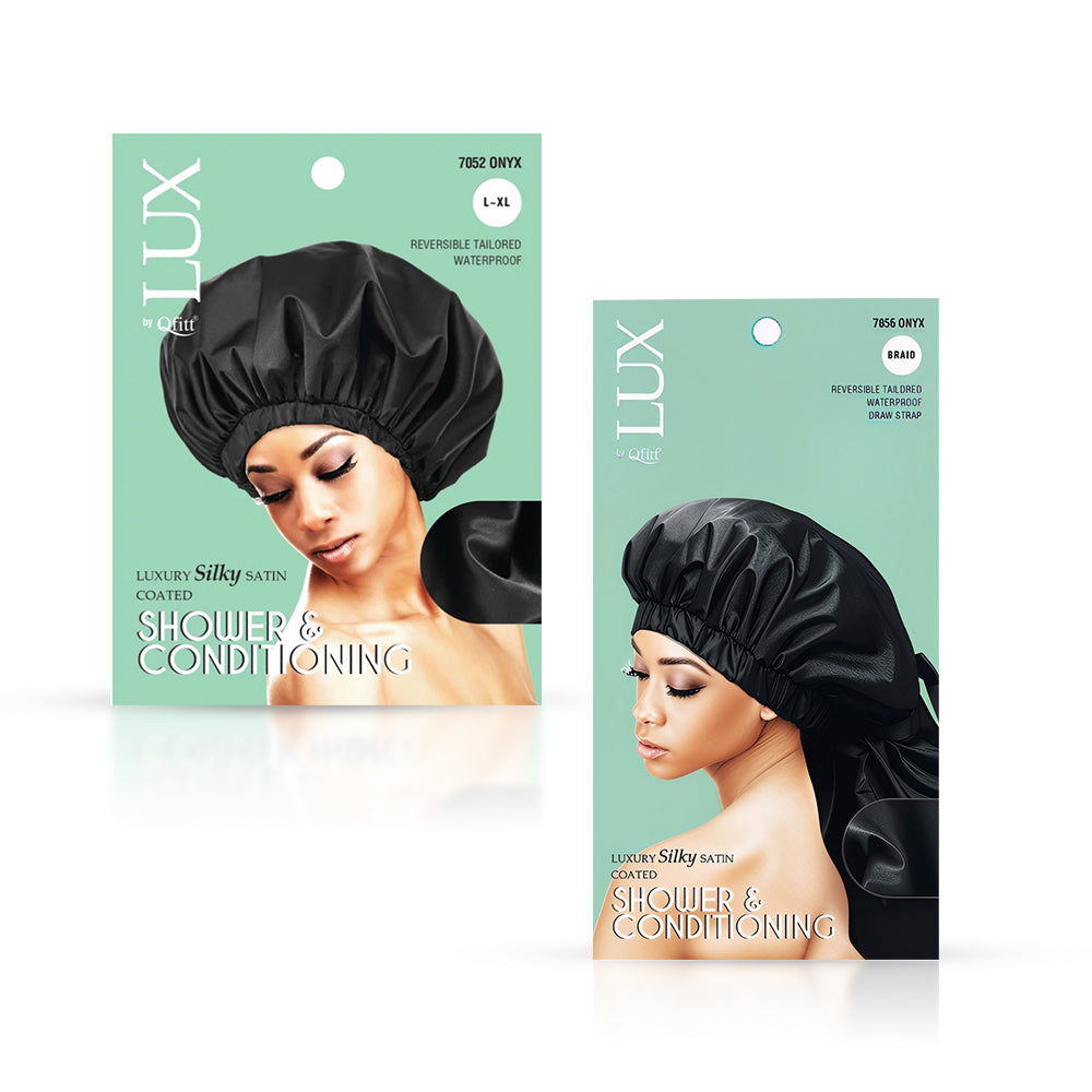 Qfitt Luxury Silky Satin Coated Shower &amp; Conditioning Cap- Onyx