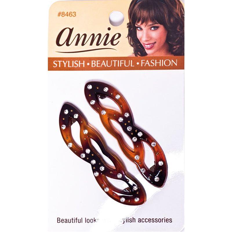 Annie Auto Barrettes/Haarspangen With Glitter Stones, 6,5Cm, Tortoise, Pack of 2 - Gtworld.de