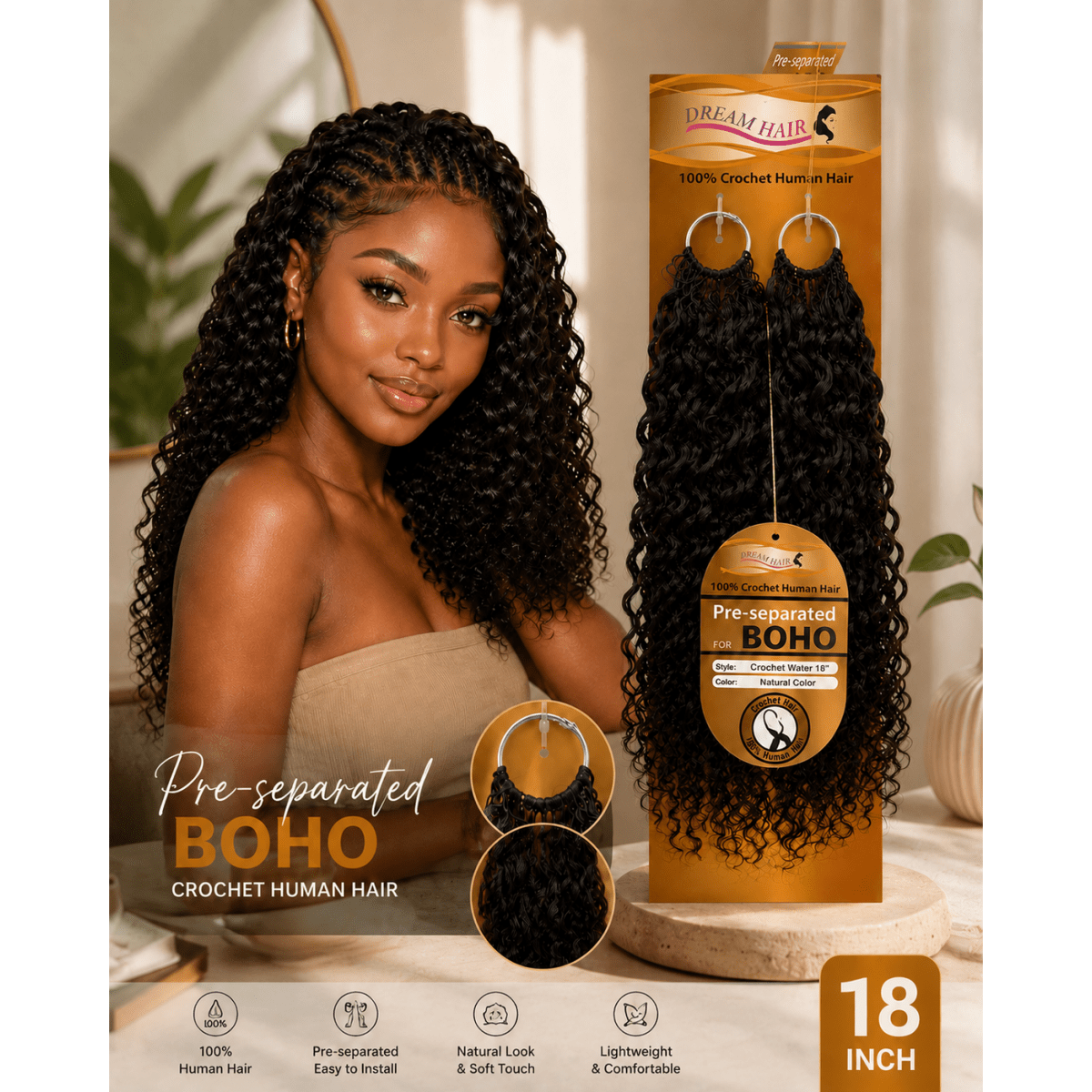 Dream Hair Crochet Human Hair Water Wave Natural Color 14"/18" - gtworld.de