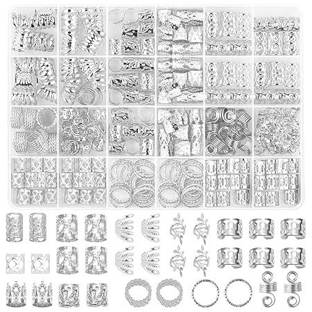 Dreamfix 290Pcs Hair Rings &amp; Bead Jewelry 11 Style Silver - gtworld.de