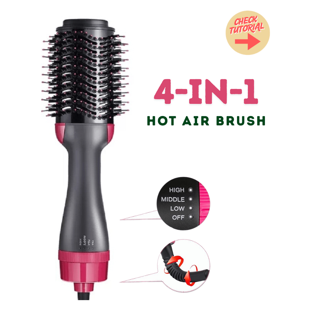 Dreamfix 4 - in - 1 Hot Air Brush - Electric Hair Dryer &amp; Styler (Black&amp;Pink) - gtworld.de