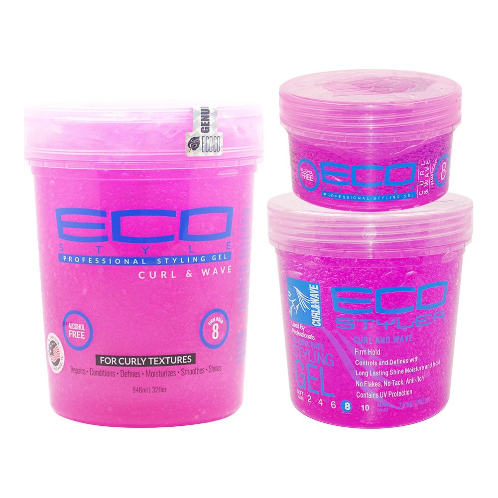 Eco Styler Pink Curl &amp; Wave Firm Hold Styling Gel 32oz/24oz/8oz