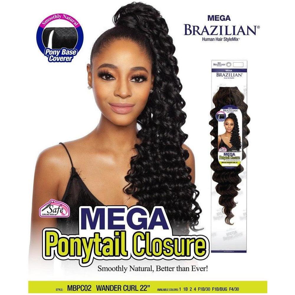 Mega Brazilian Ponytail Closure Human WANDER CURL 22&quot;