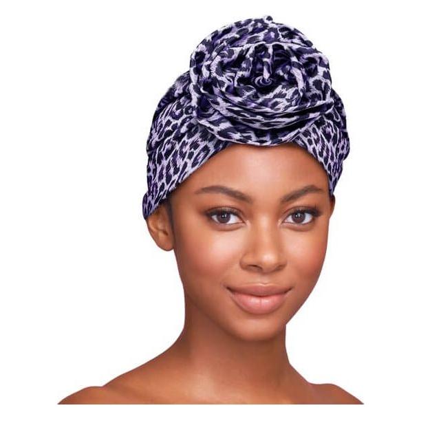 Red By Kiss Top Knot Pre-Tied Turban - Purple Leopard