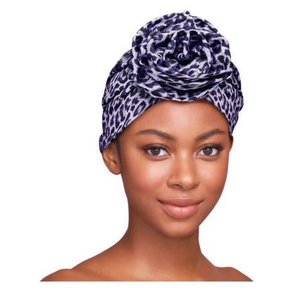 Red By Kiss Top Knot Pre-Tied Turban - Purple Leopard