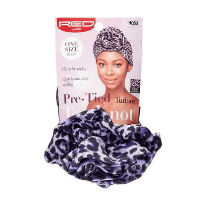 Red By Kiss Top Knot Pre-Tied Turban - Purple Leopard